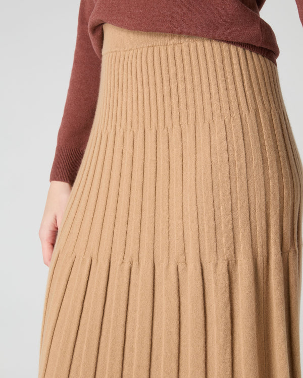 N.Peal Women's Cashmere Ribbed Skirt Sahara Brown