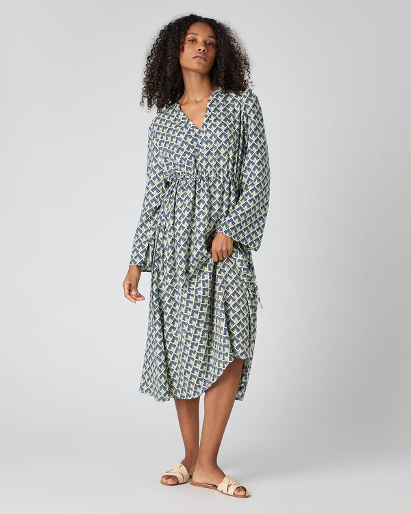 N.Peal Women's Printed Silk Cashmere Dress French Blue