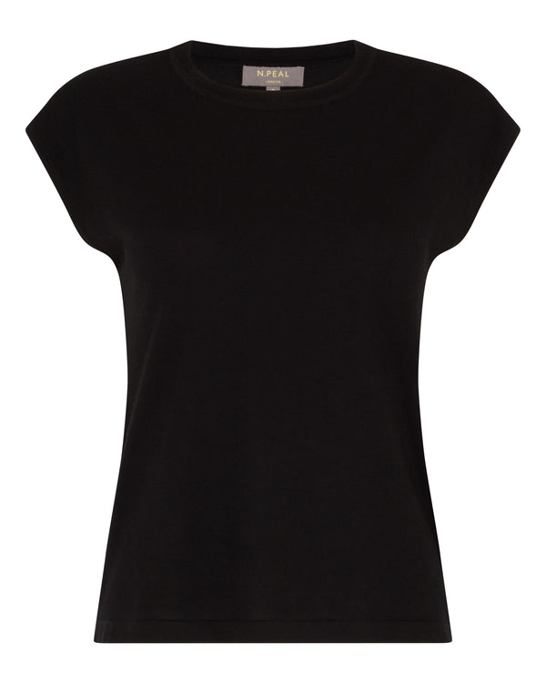 N.Peal Women's Cotton Cashmere Silk Top Black