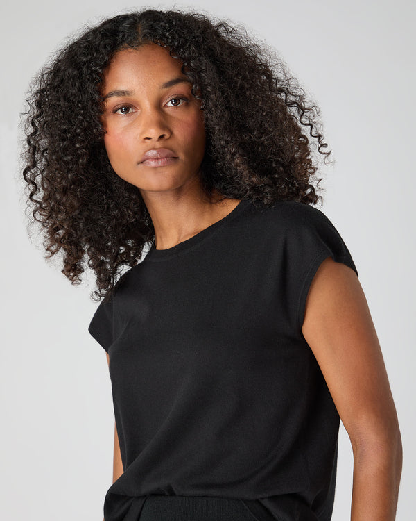 N.Peal Women's Cotton Cashmere Silk Top Black