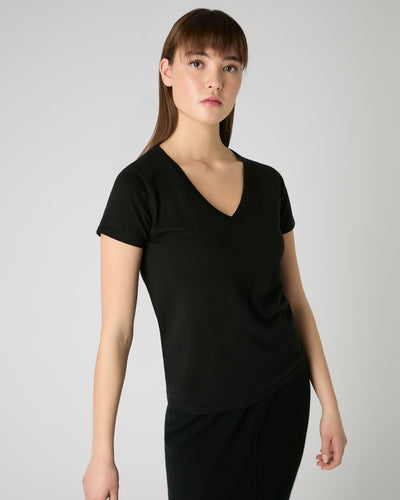 N.Peal Women's Cotton Cashmere Silk T-Shirt Black