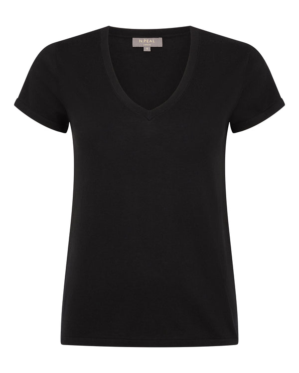 N.Peal Women's Cotton Cashmere Silk T-Shirt Black