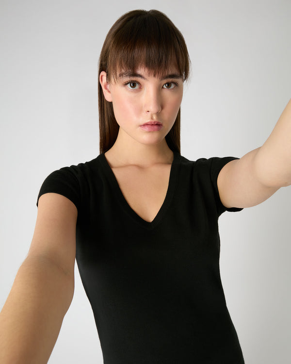 N.Peal Women's Cotton Cashmere Silk T-Shirt Black