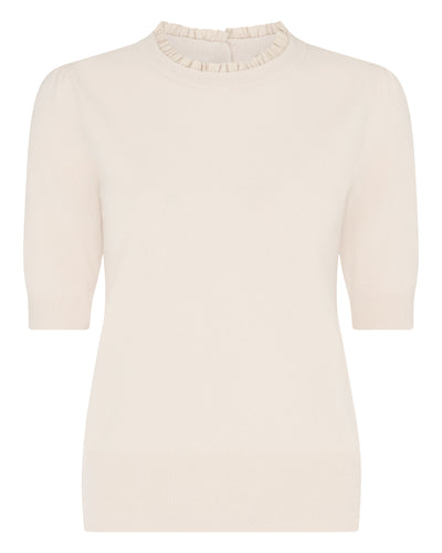 N.Peal Women's Ruffle Trim Cashmere T-Shirt Almond White
