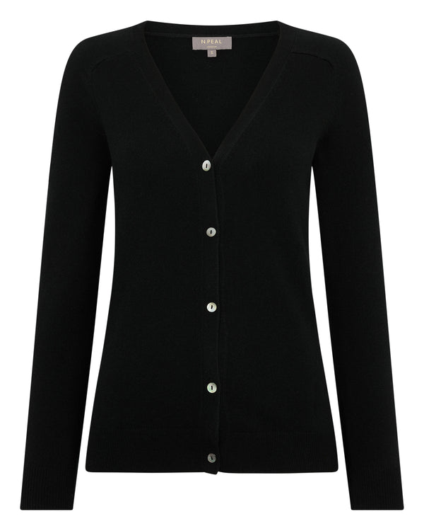 N.Peal Women's Lara V Neck Cashmere Cardigan Black