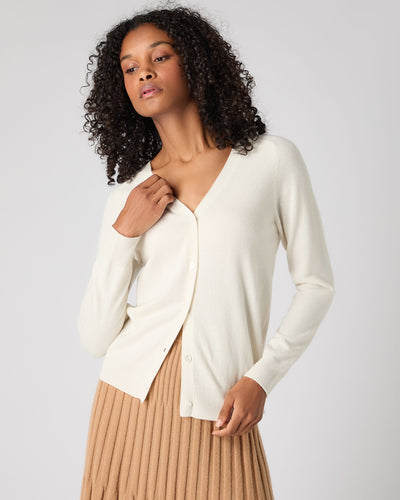 N.Peal Women's Lara V Neck Cashmere Cardigan New Ivory White