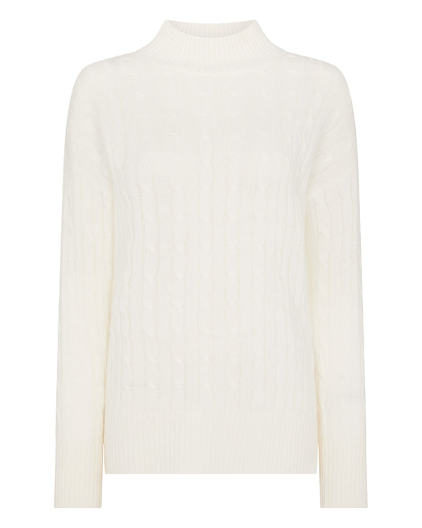 N.Peal Women's Esme Cable Mock Neck Cashmere Jumper New Ivory White