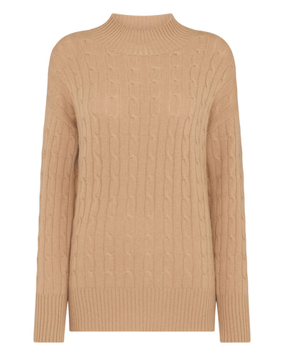 N.Peal Women's Esme Cable Mock Neck Cashmere Jumper Sahara Brown
