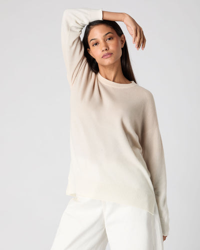 N.Peal Women's Dip Dye Round Neck Cashmere Jumper Almond White