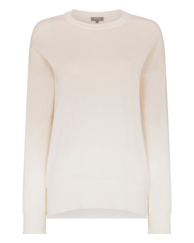 N.Peal Women's Dip Dye Round Neck Cashmere Jumper Almond White