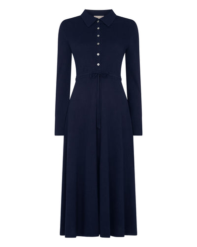 N.Peal Women's Polo Collar Silk Cashmere Dress Navy Blue