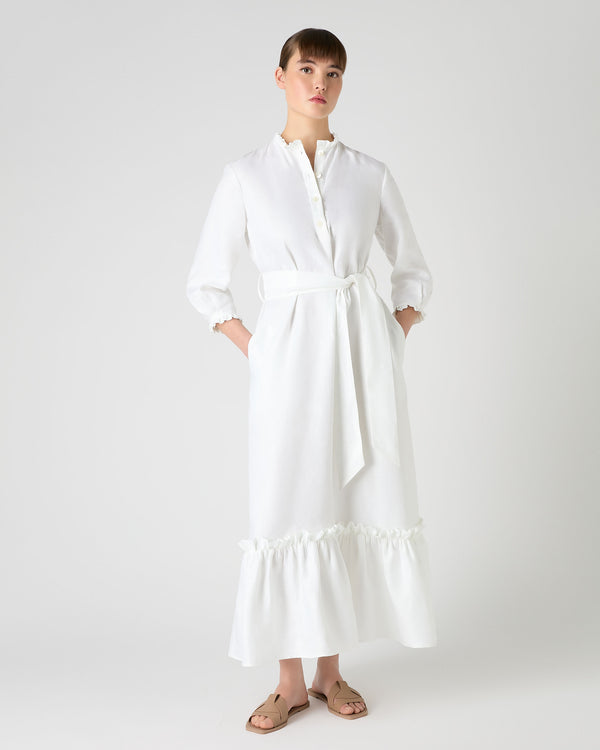 N.Peal Women's Iris Ruffle Linen Dress White