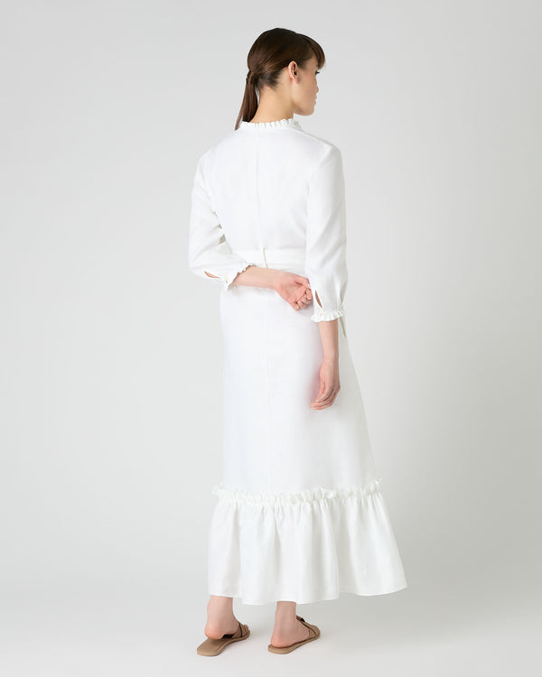 N.Peal Women's Iris Ruffle Linen Dress White