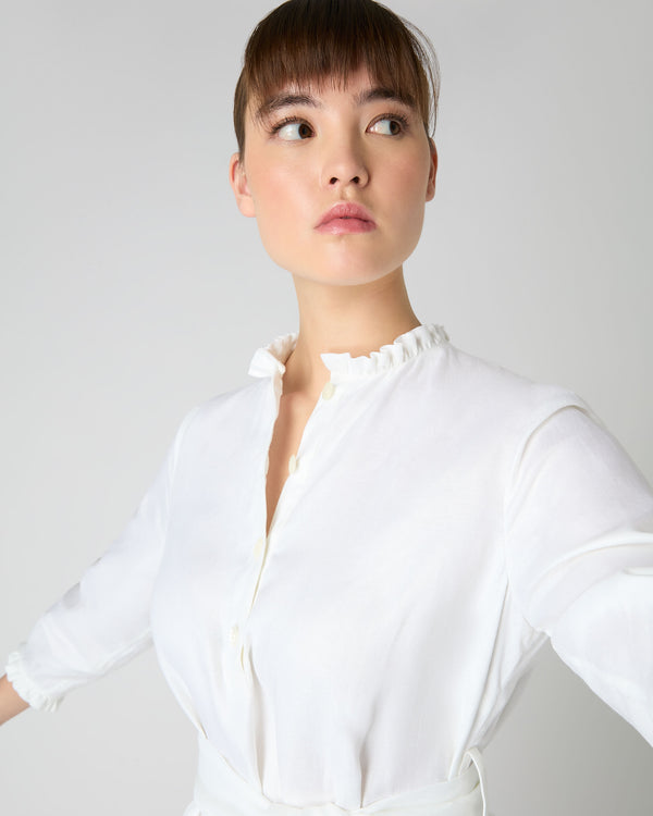 N.Peal Women's Iris Ruffle Linen Dress White