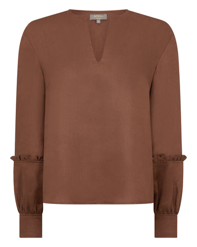 N.Peal Women's Sienna Linen Top Tan Brown