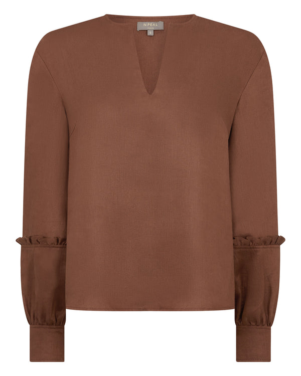 N.Peal Women's Sienna Linen Top Tan Brown