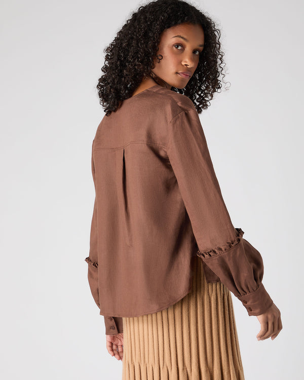 N.Peal Women's Sienna Linen Top Tan Brown
