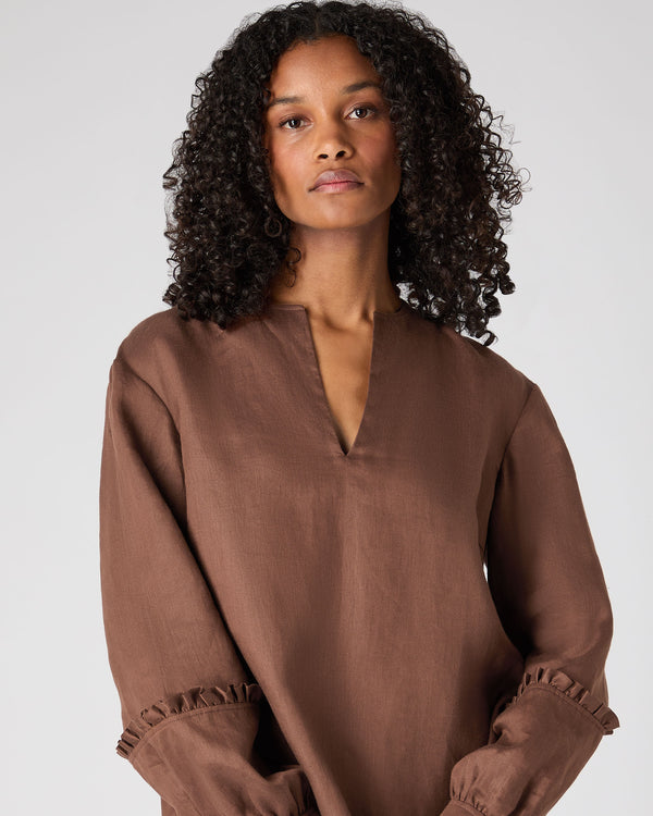 N.Peal Women's Sienna Linen Top Tan Brown