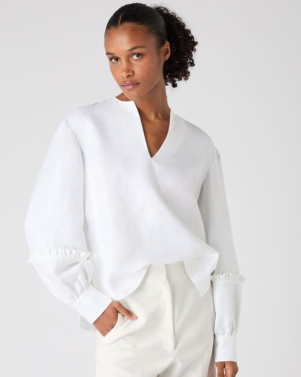 N.Peal Women's Sienna Linen Top White