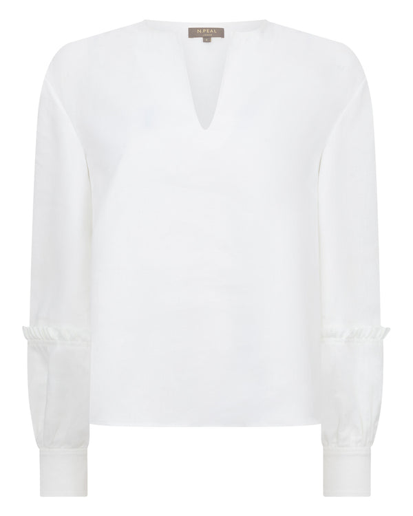 N.Peal Women's Sienna Linen Top White