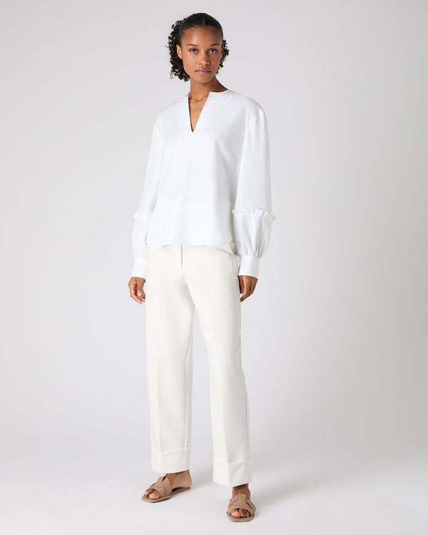 N.Peal Women's Sienna Linen Top White
