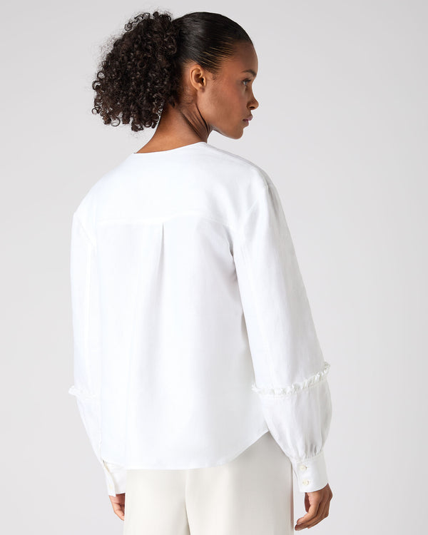 N.Peal Women's Sienna Linen Top White