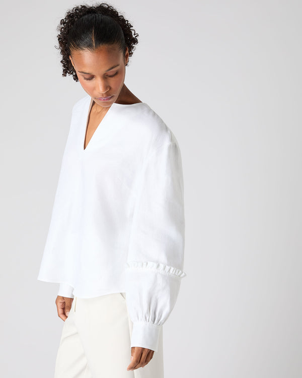 N.Peal Women's Sienna Linen Top White