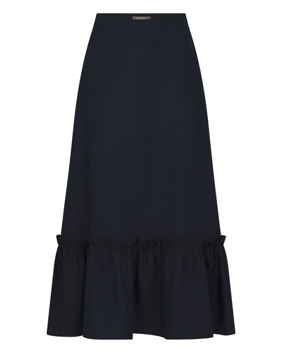 N.Peal Women's Sofia Ruffle Linen Skirt Navy Blue