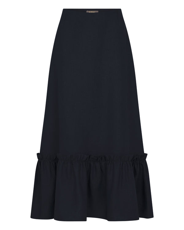 N.Peal Women's Sofia Ruffle Linen Skirt Navy Blue