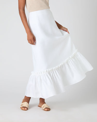N.Peal Women's Sofia Ruffle Linen Skirt White
