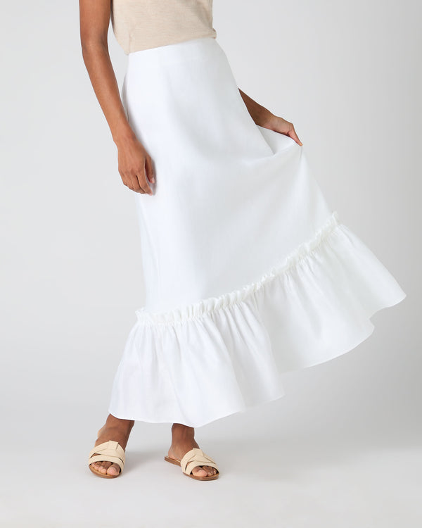 N.Peal Women's Sofia Ruffle Linen Skirt White