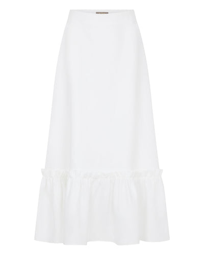N.Peal Women's Sofia Ruffle Linen Skirt White