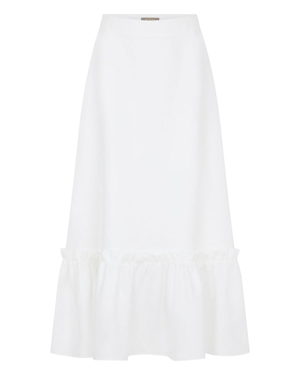 N.Peal Women's Sofia Ruffle Linen Skirt White