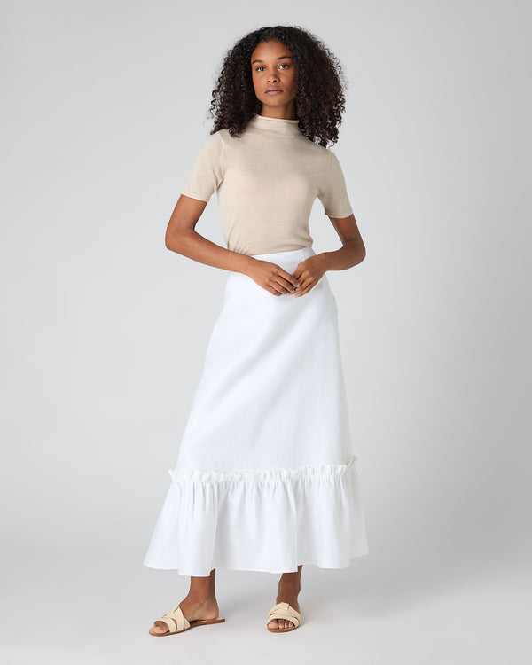 N.Peal Women's Sofia Ruffle Linen Skirt White