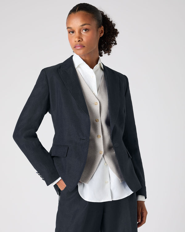 N.Peal Women's Chloe Linen Jacket Navy Blue