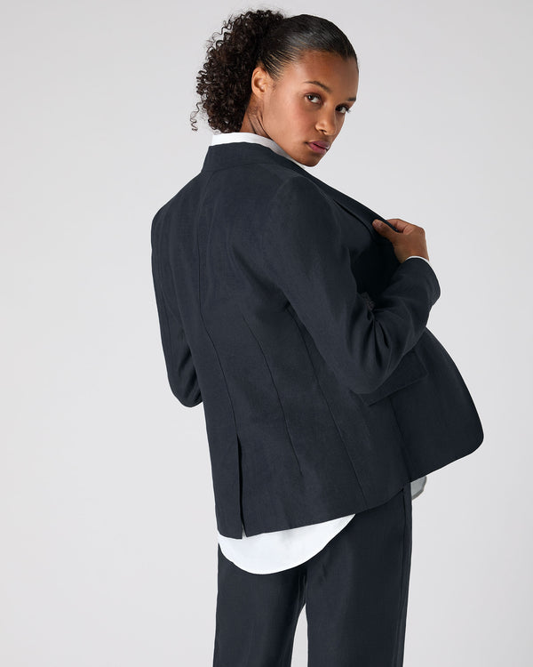N.Peal Women's Chloe Linen Jacket Navy Blue