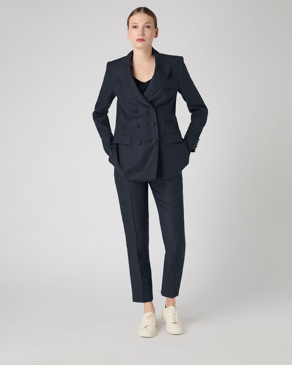 N.Peal Women's Ava Double Breasted Linen Jacket Navy Blue