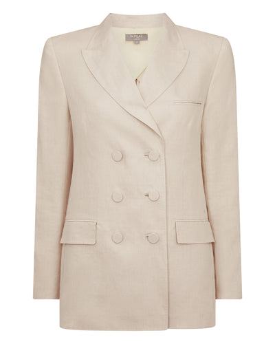 N.Peal Women's Ava Double Breasted Linen Jacket Oat Brown