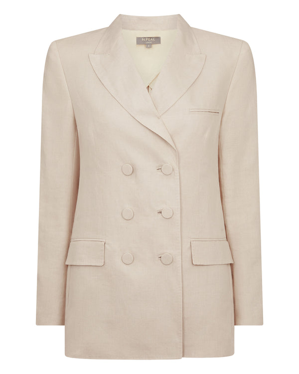 N.Peal Women's Ava Double Breasted Linen Jacket Oat Brown