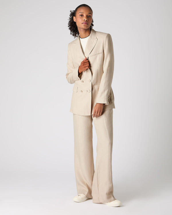 N.Peal Women's Ava Double Breasted Linen Jacket Oat Brown