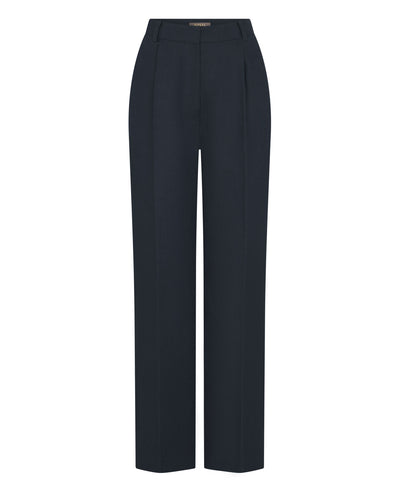 N.Peal Women's Florence Linen Trouser Navy Blue