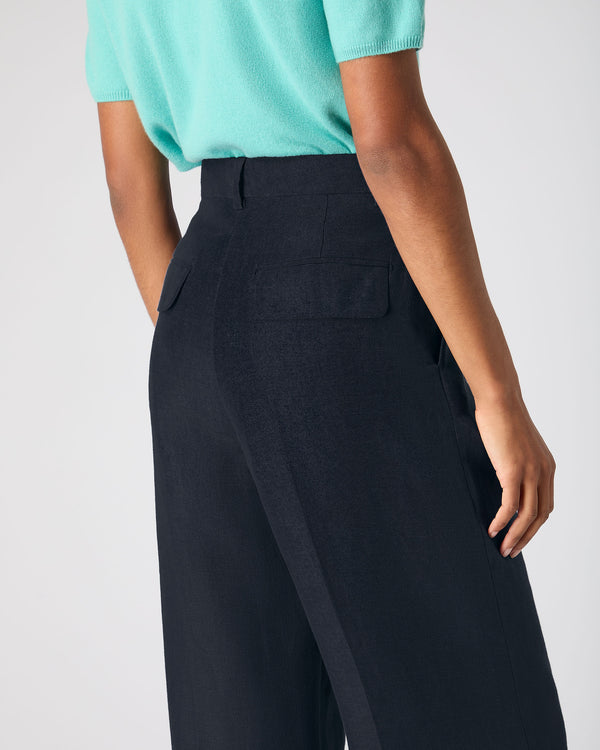 N.Peal Women's Florence Linen Trouser Navy Blue