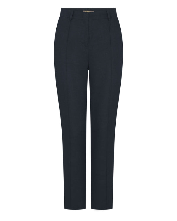 N.Peal Women's Harper Crop Linen Trouser Navy Blue