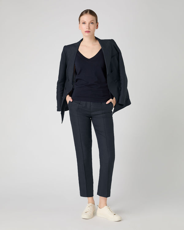 N.Peal Women's Harper Crop Linen Trouser Navy Blue