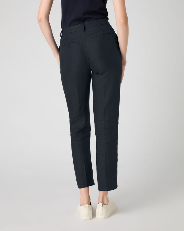 N.Peal Women's Harper Crop Linen Trouser Navy Blue