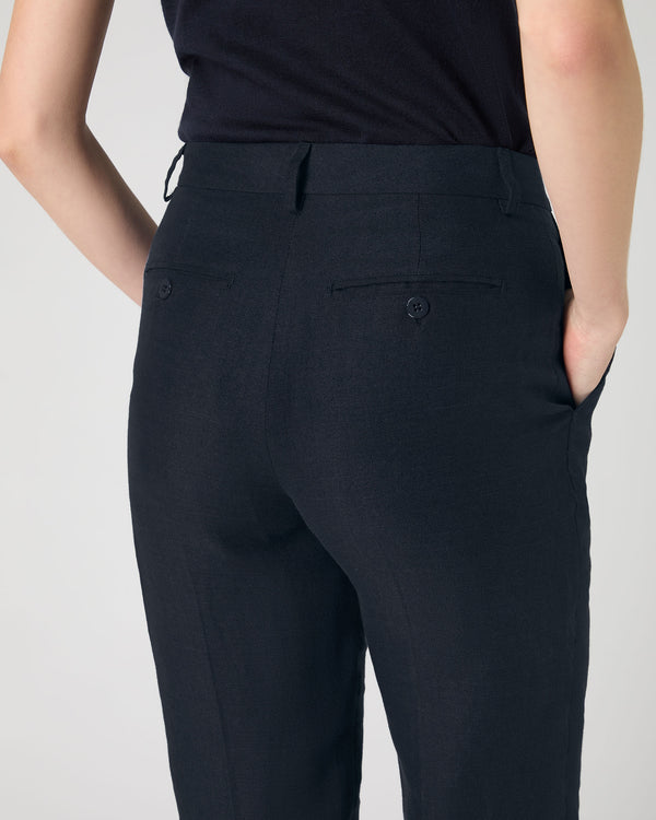 N.Peal Women's Harper Crop Linen Trouser Navy Blue