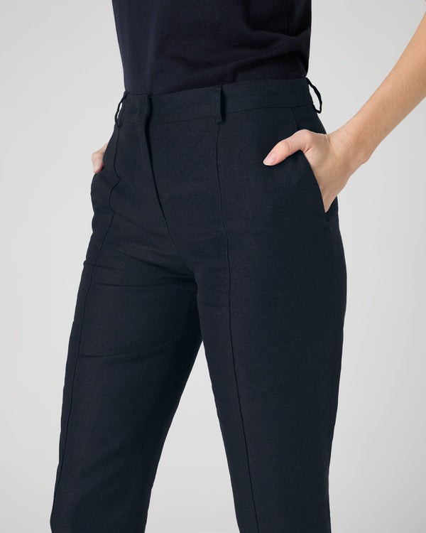 N.Peal Women's Harper Crop Linen Trouser Navy Blue
