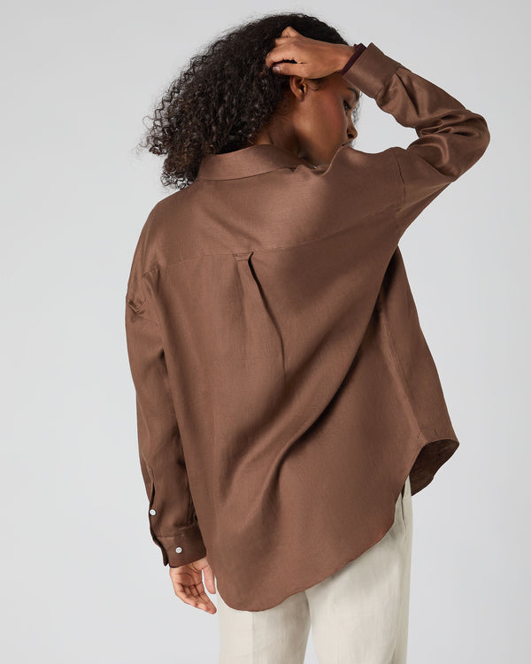 N.Peal Women's Relaxed Linen Shirt Tan Brown