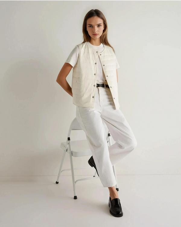 N.Peal Women's Ultra Lightweight Cotton Blend Gilet New Ivory White