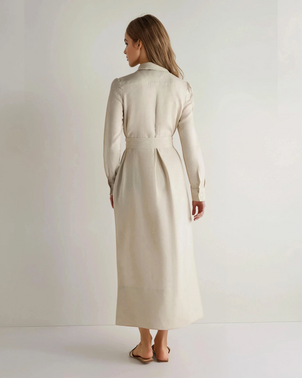 N.Peal Women's Modica Linen Shirt Dress Oatmeal Brown